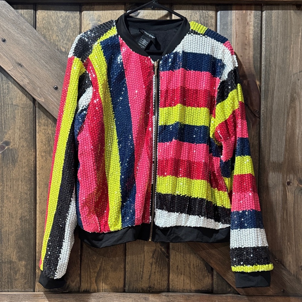 Sequin Stripe Bomber Jacket - Multicolor